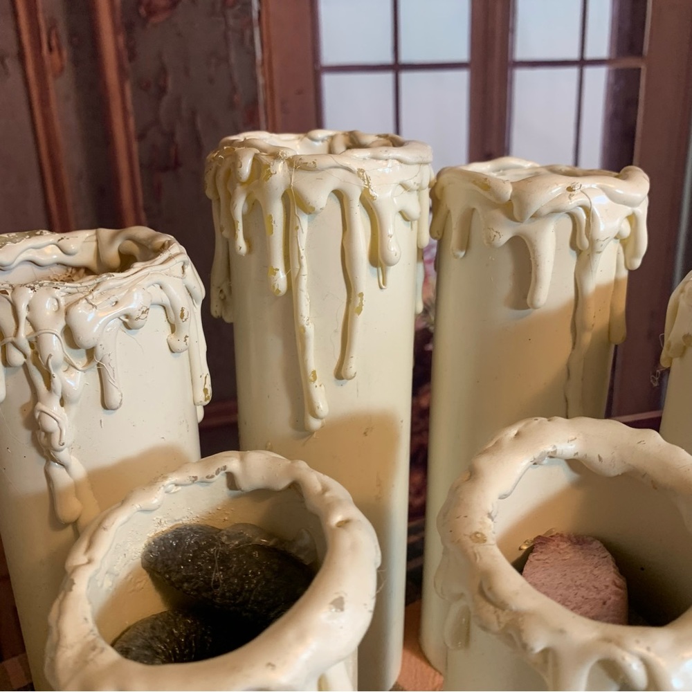 Lot of 9 Homemade PVC Faux Halloween Candles Rustic Drippy Look White Cemetery - Picture 5 of 13